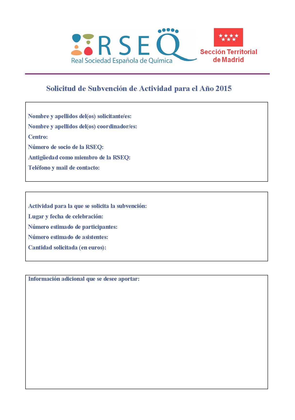 Solicitud financiación actividad 2015
